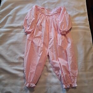 Petit Pomme girls size 24 months pink snowman bubble holiday romper, smocked